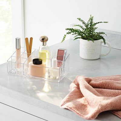 Bathroom Plastic 9 Slot Mixed Cosmetic Vanity Organizer Clear - Brightroom™