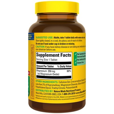 Nature Made Magnesium Oxide 250mg Muscle, Nerve, Bone & Heart Support Supplement Tablets - Gluten-Free, 200ct
