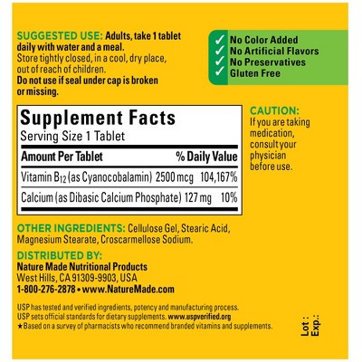 Nature Made Extra Strength Vitamin B12 2500 mcg, B12 Vitamin Tablets, Energy Metabolism Support, USP Verified - 60ct