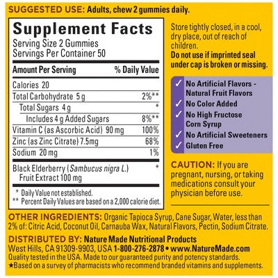 Nature Made Elderberry with Vitamin C and Zinc for Immune Support Gummies - Raspberry
