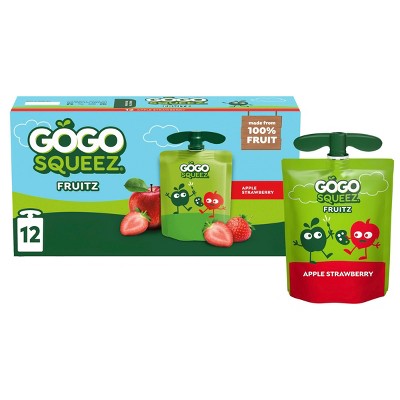 GoGo SqueeZ No Sugar Added Applesauce and Fruit Puree Apple Strawberry  - 38.4oz/12ct