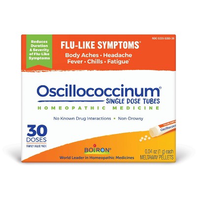 Boiron Oscillococcinum Flu-Like Symptoms, Body Aches, Headache, Fever, Chills and Fatigue 30 Doses Treatment - 30ct