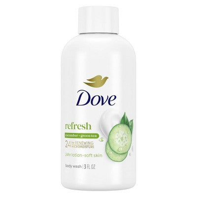 Dove Refresh 24-Hour Lotion-Soft Skin Mini Body Wash - Cucumber and Green Tea - Travel Size - 3 fl oz