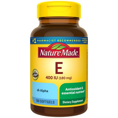 Nature Made Vitamin E 180 mg (400 IU) dl-Alpha for Antioxidant Support Softgels, USP Verified - 180ct