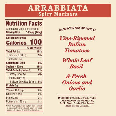 Rao's Homemade Arrabbiata Sauce Spicy Tomato Sauce & Pasta Sauce Premium Quality All Natural Keto Friendly & Carb Conscious - 24 oz