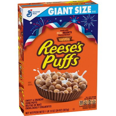 Reese's Peanut Butter Puffs Giant Size Cereal - 29oz: No High Fructose Corn Syrup, Whole Grain