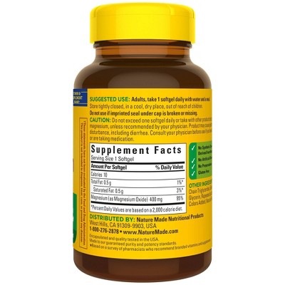Nature Made Extra Strength Magnesium Oxide 400mg, Muscle, Nerve, Bone, Heart Support Softgels - 60ct