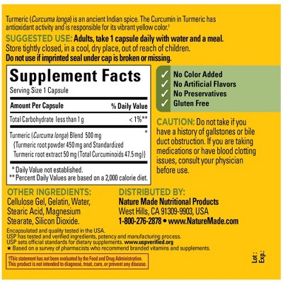 Nature Made Turmeric Curcumin 500 mg, Turmeric Capsules for Antioxidant Support, USP Verified - 120ct