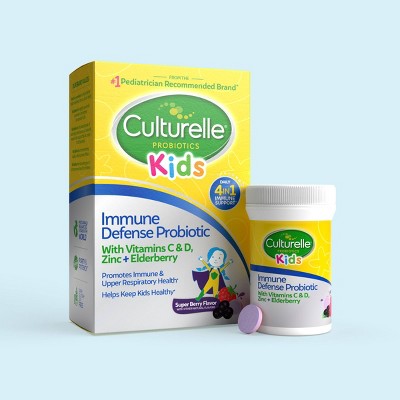 Culturelle Kids Daily Immune Defense Probiotic + Elderberry, Vitamin C and Zinc Chewable for Oral Health - 30ct