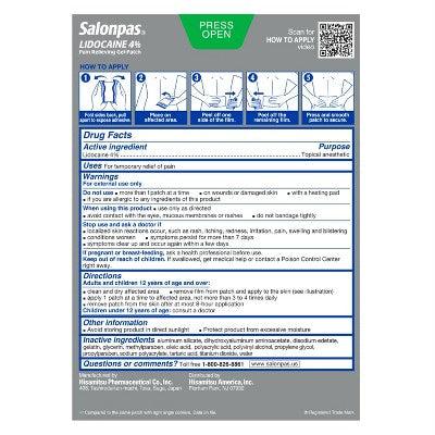 Salonpas Lidocaine 4% Pain Relieving Gel Patch - Odor Free - 6ct