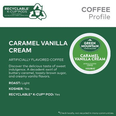 Green Mountain Caramel Vanilla Cream Flavored Keurig K-Cup Light Roast Coffee Pods