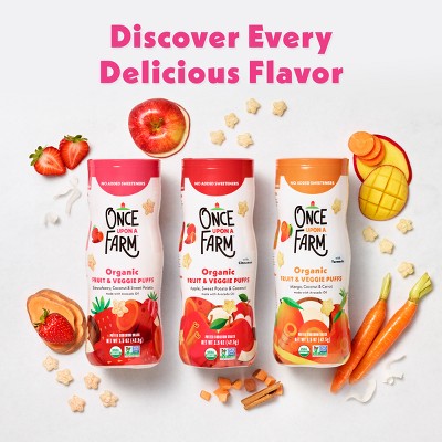 Once Upon a Farm Fruit and Veggie Puffs Strawberry Sweet Potato & Coconut Baby Snacks - 1.5oz