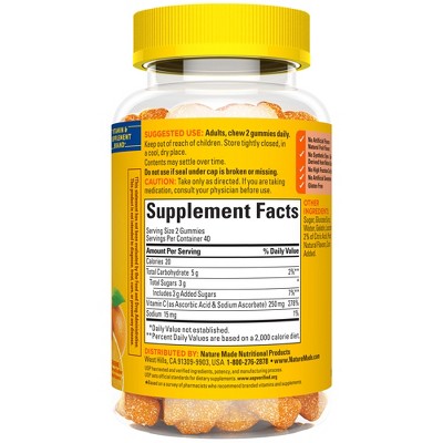 Nature Made Vitamin C 250 mg Per Serving for Immune Support Gummies - Tangerine Flavored - 80ct