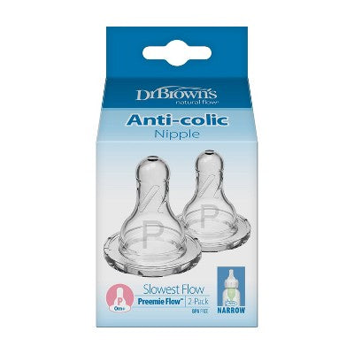 Dr. Brown's Preemie Flow Narrow Baby Bottle Silicone Nipples 0m+ - Slowest Flow