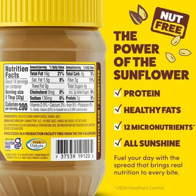 SunButter Original Sunflower Butter, Nut Free, Non-GMO – 16oz