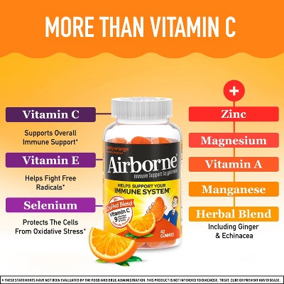 Airborne Immune Support Gummies with Vitamin C & Zinc - Orange - 42ct