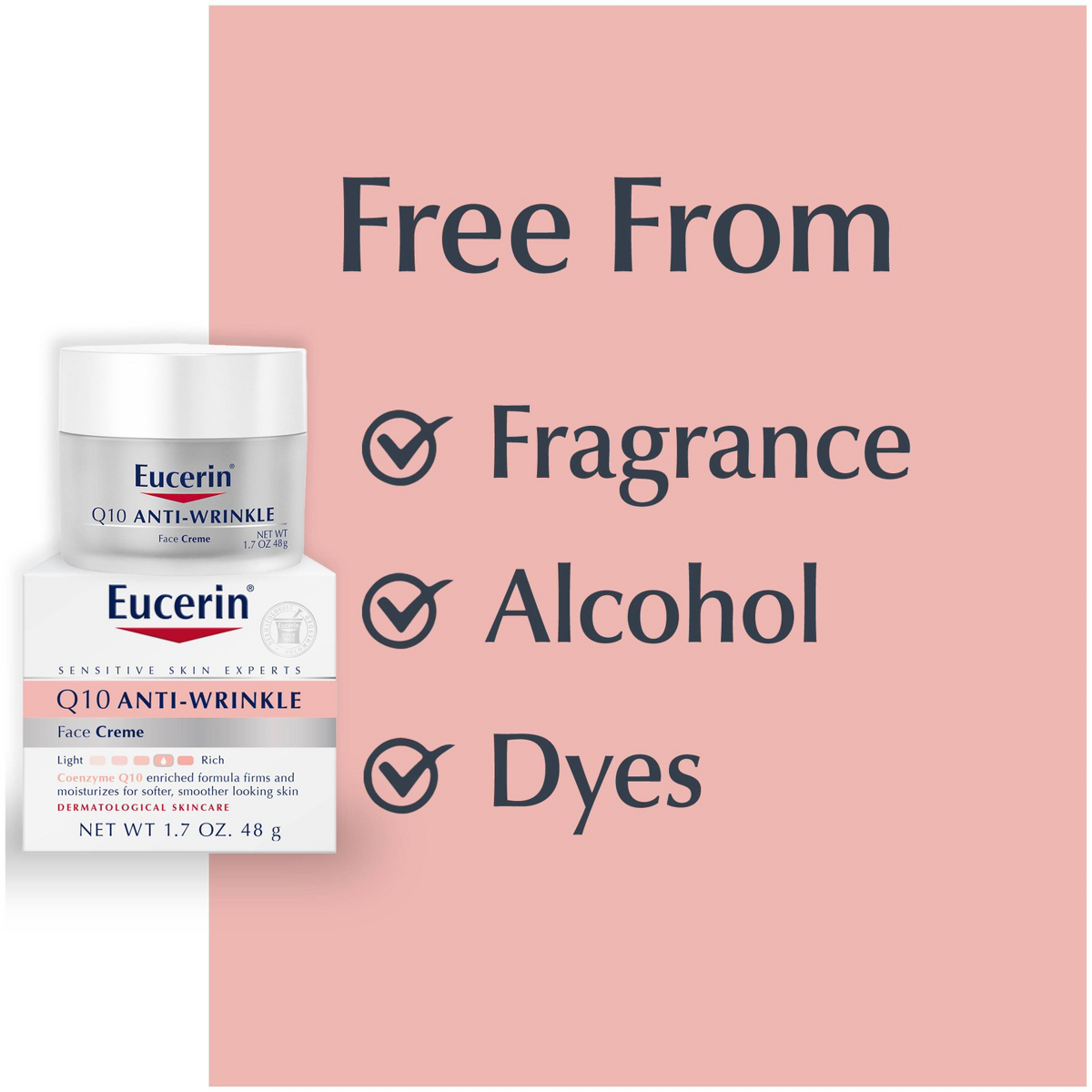 Eucerin Q10 Anti-Wrinkle Sensitive Skin Unscented Face Cream - 1.7oz
