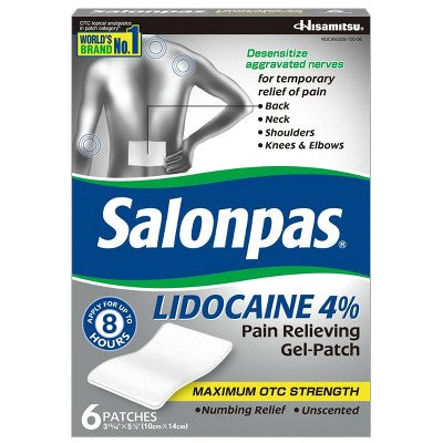 Salonpas Lidocaine 4% Pain Relieving Gel Patch - Odor Free - 6ct