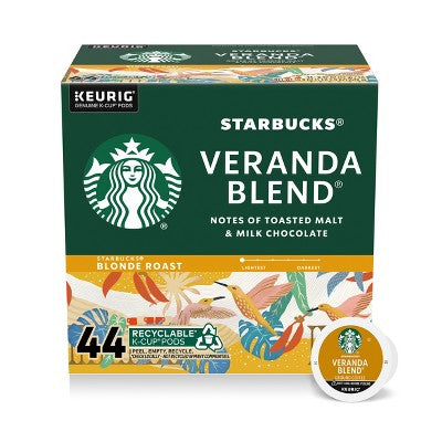 Starbucks Veranda Blend Blonde Light Roast Keurig K-Cup Coffee Pods - 44ct: Malt, Milk Chocolate