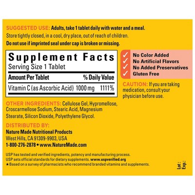 Nature Made Extra Strength Vitamin C 1000 mg Tablets, USP Verified - 100ct