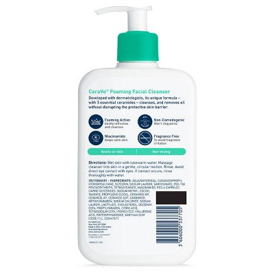 CeraVe Foaming Facial Cleanser for Oily Skin, Hyaluronic Acid, Ceramides, Niacinamide, Fragrance Free, Oil Control Face Wash, 16 fl oz