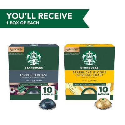 Starbucks By Nespresso Vertuo Line Espresso and Blonde Roast Dual Pack Coffee Pods - 20ct