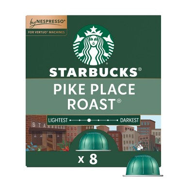 Starbucks by Nespresso Vertuo Capsules Pikes Place Medium Roast Coffee Pods - 8ct: Arabica Beans, Chocolate & Nut Flavors