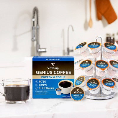 VitaCup Genius Energy & Focus Medium Roast Coffee - Single Serve Pods - 18ct: Vegan, Sugar-Free, Cinnamon