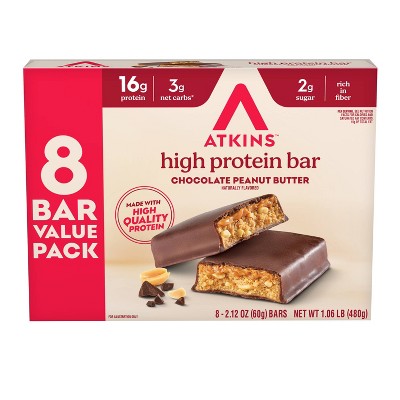Atkins High Protein Bars, Chocolate Peanut Butter Flavor, 16g Protein - 16.9oz/8ct