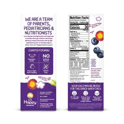Happy Baby Organic Teethers Blueberry & Purple Carrot Gentle Teething Wafers Baby Snacks - 12ct/1.68oz