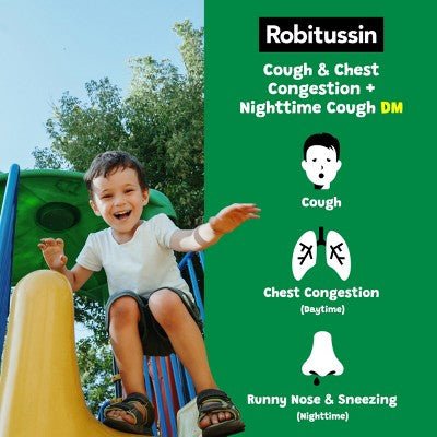 Children's Robitussin Day/Night Cough & Chest Congestion DM: 2-Pack Kids Liquid Medicine, 4 fl oz Each, Dextromethorphan