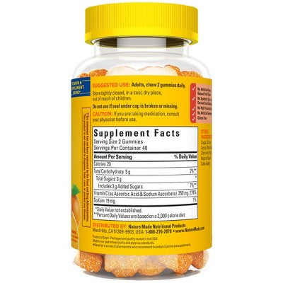 Nature Made Vitamin C 250 mg Per Serving for Immune Support Gummies - Tangerine Flavored - 80ct