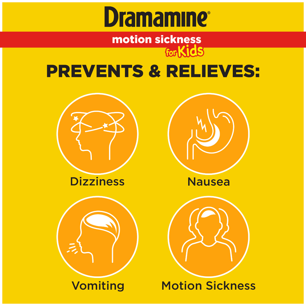 Dramamine Kids Chewable Motion Sickness Relief Tablets for Nausea, Dizziness & Vomiting - Grape - 8ct