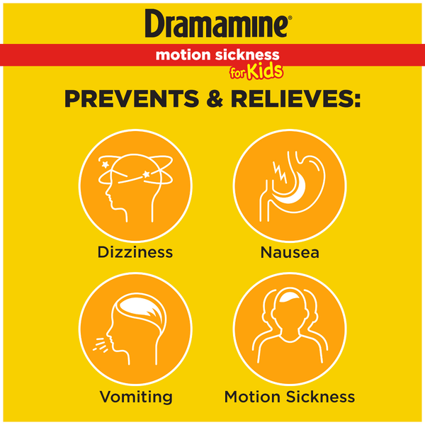 Dramamine Kids Chewable Motion Sickness Relief Tablets for Nausea, Dizziness & Vomiting - Grape - 8ct
