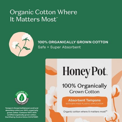 Honey Pot 100% Organically Grown Cotton Tampons - Regular absorbency - 18 ct