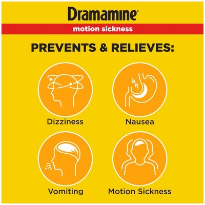 Dramamine Motion Sickness Relief Tablets for Nausea, Dizziness & Vomiting - Orange - 4ct