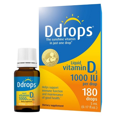 Ddrops Liquid Vitamin D3 Drops 1000 IU (25 mcg) - 180 drops - 0.17 fl oz