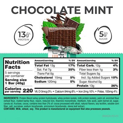 Power Crunch Chocolate Mint Wafer Whey Protein Energy Bars 13g Protein - 5ct