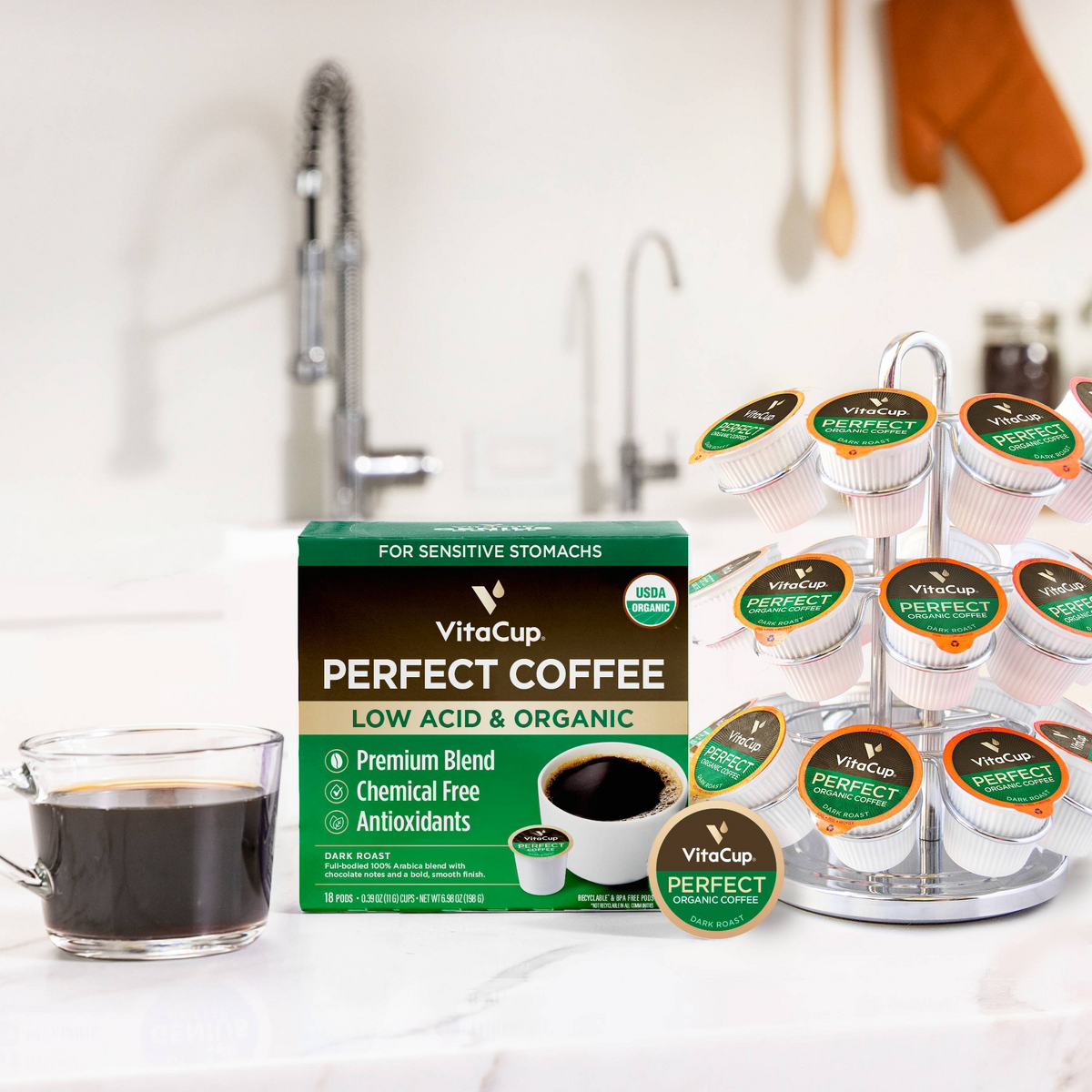 VitaCup Perfect Low Acid Dark Roast Coffee Pods - 18ct