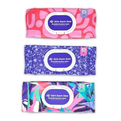 Bim Bam Boo Bamboo Flushable Wipes - 3pk/42ct