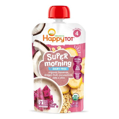 Happy Tot Super Morning Dairy-Free Organic Bananas, Dragonfruit, Coconut Milk, Oats & Chia Toddler Pouch - 4oz
