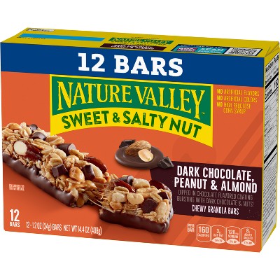 Nature Valley Sweet & Salty Dark Chocolate Peanut & Almond Bars - 12ct/14.4oz: Low Sodium, No Artificial Flavors, Crunchy