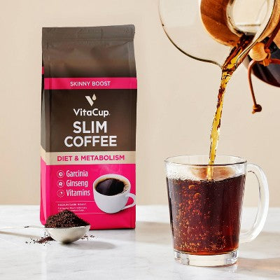 VitaCup Slim Ground Coffee (Diet & Metabolism) w/ Garcinia, Ginseng, & B Vitamins, Medium Roast - 10oz