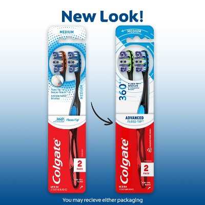 Colgate 360 Advanced Floss-Tip Manual Toothbrush – Medium - 2ct