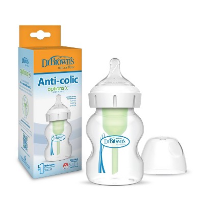 Dr. Brown's Plastic BPA-Free Anti-Colic Options+ Wide-Neck Baby Bottle with Level 1 Slow Flow Nipple - 0m+