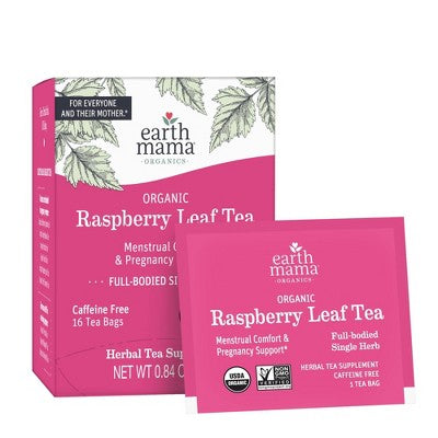 Earth Mama Organic Raspberry Leaf for Labor Prep and Menstrual Support Herbal Bagged Teas - 16ct