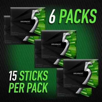 5 Gum Sugar-Free Spearmint Rain Chewing Gum - 15ct/6pk