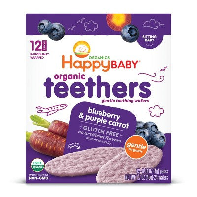 Happy Baby Organic Teethers Blueberry & Purple Carrot Gentle Teething Wafers Baby Snacks - 12ct/1.68oz