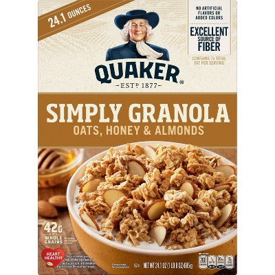 Quaker Simply Granola Regular, Oats, Honey, Almond - 24.1oz: Whole Grain, No Artificial Flavors