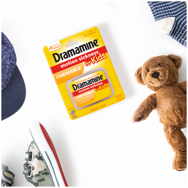 Dramamine Kids Chewable Motion Sickness Relief Tablets for Nausea, Dizziness & Vomiting - Grape - 8ct